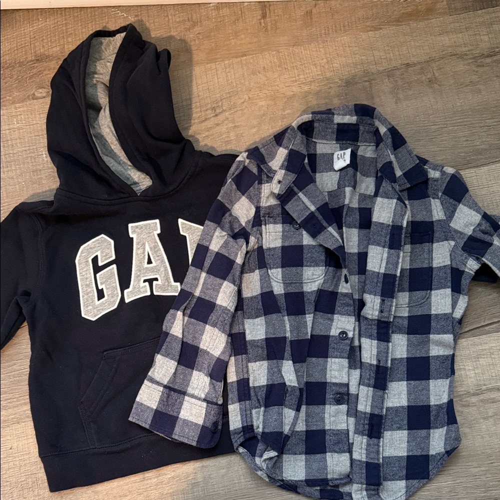 GAP Kids Navy Hoodie and Checkered Shirt Set